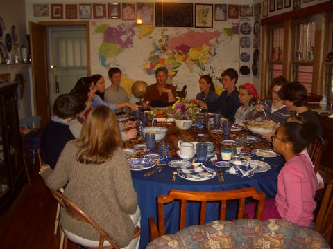 Pipers and friends around the Thanksgiving table.