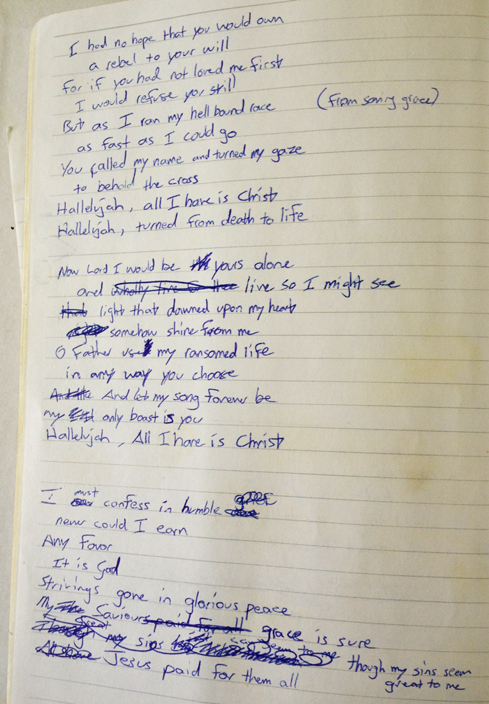 All I Have Is Christ handwritten lyrics